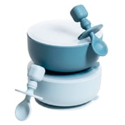 Sperric Silicone Baby Feeding Set - Infant Suction Bowls with Lids and Spoons | BPA Free Toddler Self Feeding Utensils for 0-6 Months, Blue