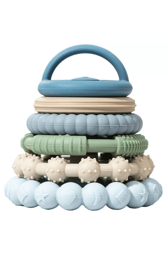 Silicone Stacking Toy  Premium Stacking Teethers - Interactive and Fun Baby Stacking Toys - Teeth Soothing for 6-12 Month, Blue