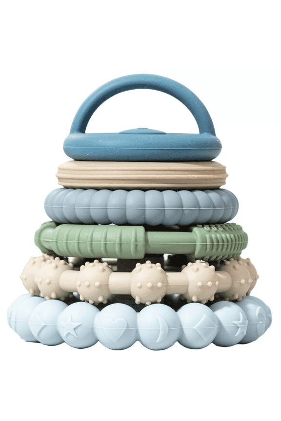 Silicone Stacking Toy  Premium Stacking Teethers - Interactive and Fun Baby Stacking Toys - Teeth Soothing for 6-12 Month, Blue