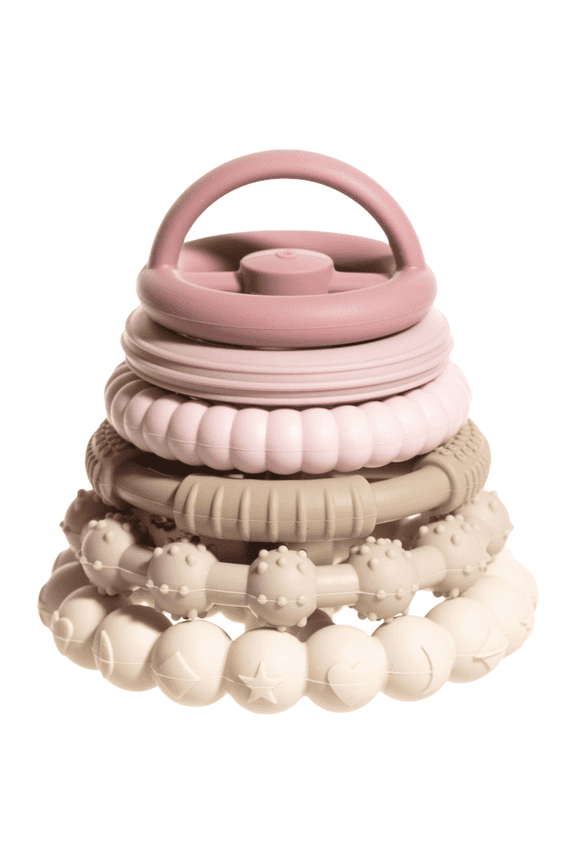 Silicone Stacking Toy  Premium Stacking Teethers - Interactive and Fun Baby Stacking Toys - Teeth Soothing for 6-12 Month, Pink