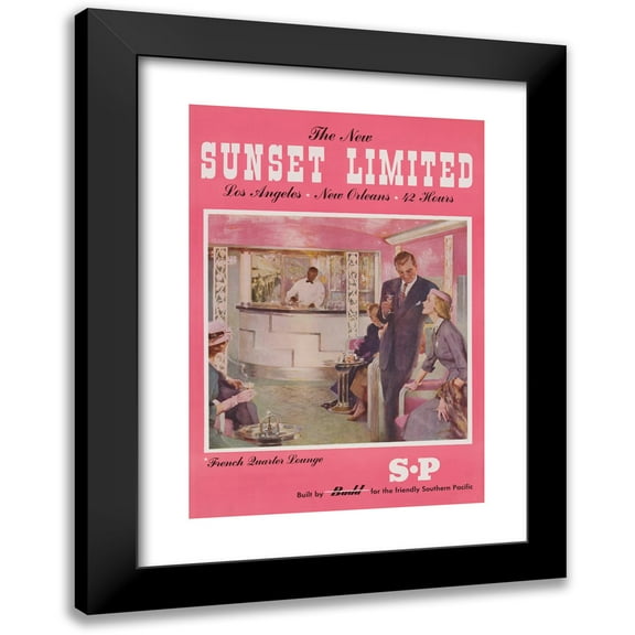 Sperry 11x14 Black Modern Framed Museum Art Print Titled - The New Sunset Limited Los Angeles - New Orleans - 42 Hours (1950)