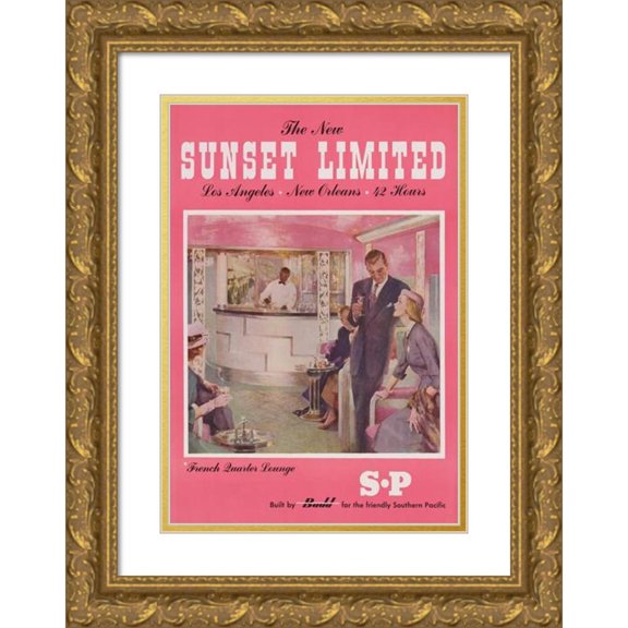 Sperry 14x18 Gold Ornate Wood Frame and Double Matted Museum Art Print Titled - The New Sunset Limited Los Angeles - New Orleans - 42 Hours (1950)
