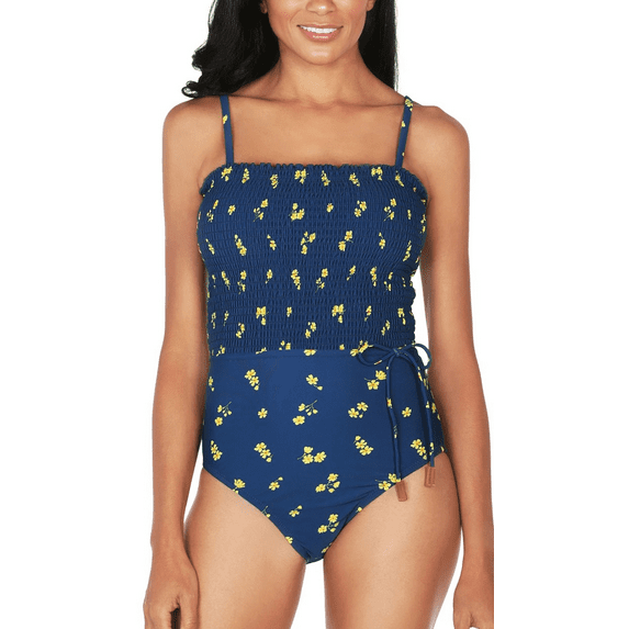Sperry BLUE Ditsy Daze Smocked One-Piece Swimsuit, US Large