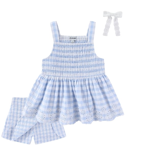 Sperry Gingham Sleeveless Top and Skort Skirt with Bow Hair Clip (Girls), 3 Piece Set, Sizes 4-10