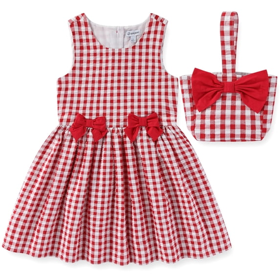 Sperry Gingham Woven Dress with Bucket Bag (Girls), 2 Piece Set, Sizes 4-10