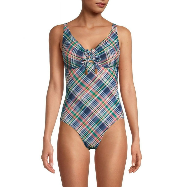 Sperry MULTI Plaid Mio One Piece Swimsuit US Small