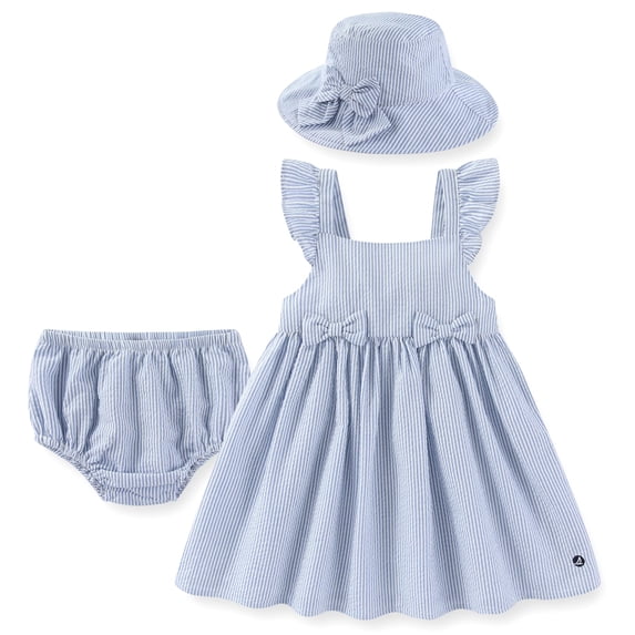 Sperry Seersucker Woven Dress with Panty and Sun Hat (Baby Girls), 3 Piece Set, Sizes 3M-24M