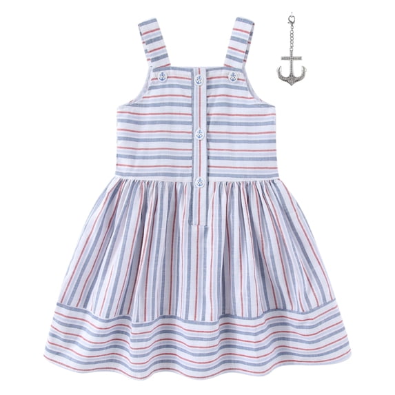Sperry Striped Faux Linen Dress with Bag Charm (Girls), 2 Piece Set, Sizes 4-10