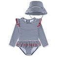 thumbnail image 1 of Sperry UPF 50+ Rash Guard One Piece Swimsuit Bathing Suit with Bucket Sun Hat (Baby Girls), Sizes 12M-24M, 1 of 7