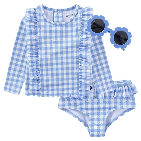 Sperry UPF 50+ Rash Guard and Bikini Bottom with Sunglasses Swimsuit Set (Girls), Sizes 12M-4T