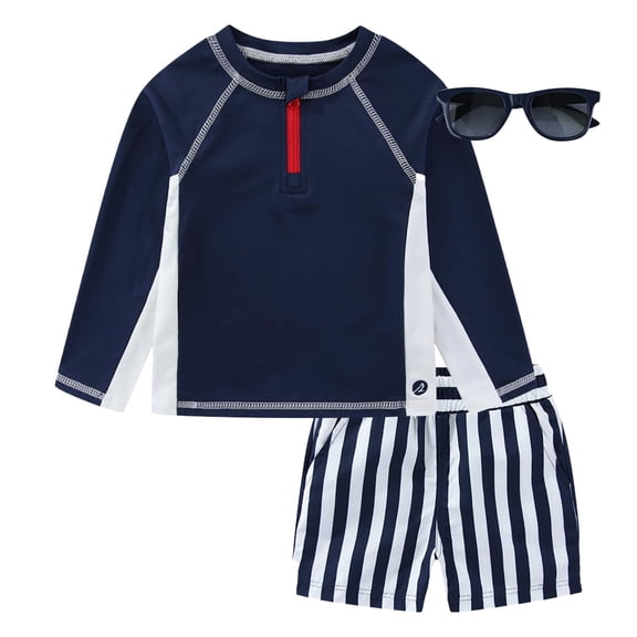 Sperry UPF 50+ Rash Guard and Swim Trunks with Sunglasses Swimwear Set (Boys), 3 Piece Set, Sizes 2T-4T
