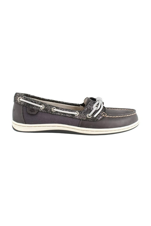 Womens Barrelfish Metallic Leather Boat Shoe Dark Navy Blue 5 M