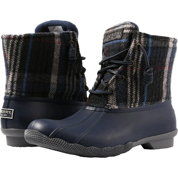 Sperry Womens Saltwater Wool Plaid Navy 5 M US
