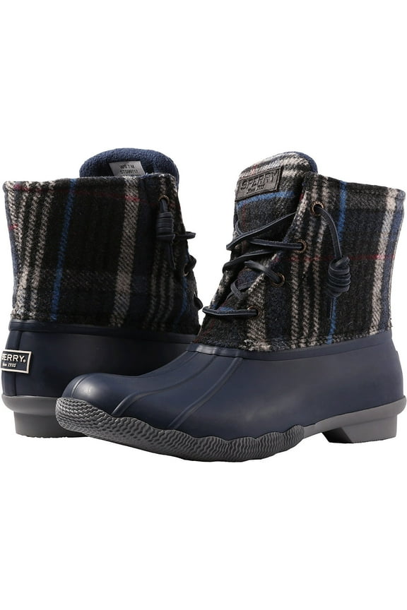 Womens Saltwater Wool Plaid Navy 5 M US