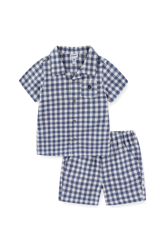 Woven Gingham Button Down Shirt and Short Set (Baby Boys), 2 Piece Set, Sizes 3M-24M