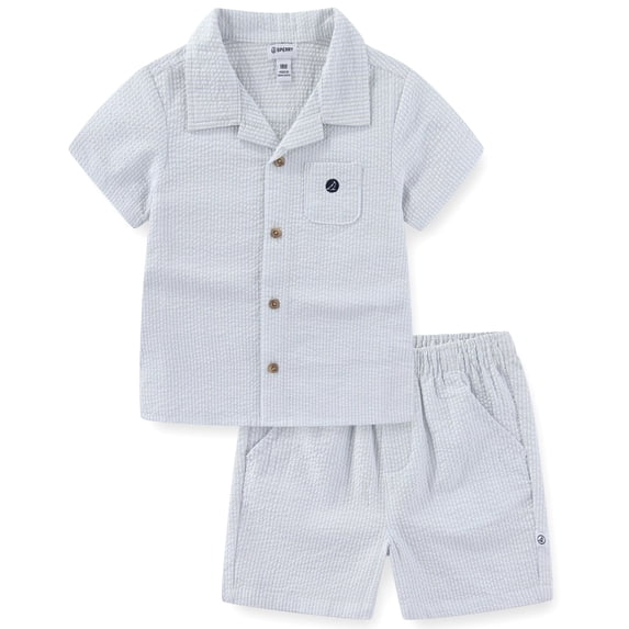 Sperry Woven Seersucker Button Down Shirt and Short Set (Baby Boys), 2 Piece Set, Sizes 3M-24M
