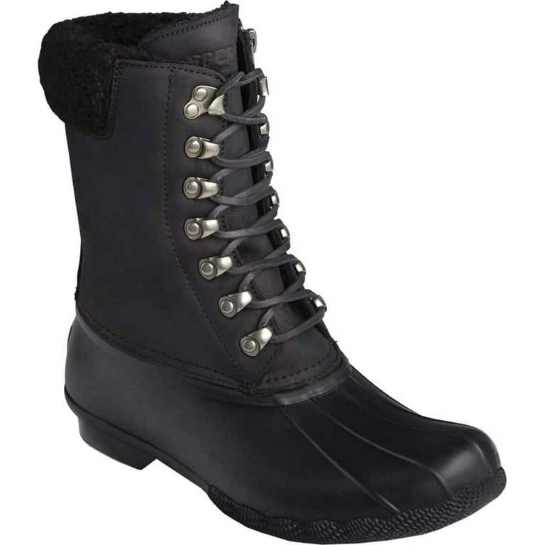 Sperry womens Saltwater Tall Leather Cozy Rain Boot Black 10 US