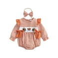 thumbnail image 1 of Spewahor Baby Girl Fall Outfits Bows Animal Rugby Embroidered Plaid Crew Neck Long Sleeve Romper and Bow Headband 2 Pcs Set, 1 of 9