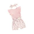 thumbnail image 1 of Spewahor Baby Girl Short Sleeve Ribbed Romper Daisy Print Shorts Headband Clothing Set (0-3M), 1 of 9
