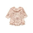 thumbnail image 1 of Spewahor Baby Girls Casual Swimwear, Floral/ Lemon Print Ruffled Collar Long Sleeve One-piece Bathing Suit, Pink/ Apricot 3-24M, 1 of 4