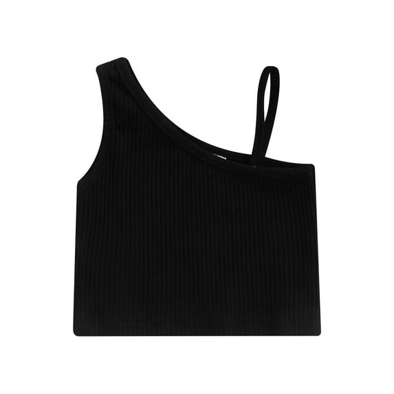Spewahor Breathable Summer Little Girls Vest, Toddlers Sweet Style Solid Color Sloping Shoulder Sleeveless Short Tops Casual Clothes