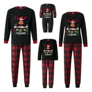 Spewahor Christmas Family Pajamas Matching Set Letter Elk Print Long Sleeve Tops and Plaid Pants Sleepwear