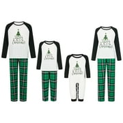 Spewahor Christmas Pajamas for Family Long Sleeve Cartoon Elk Print Tops + Buffalo Plaid Pants Set Winter Sleepwear