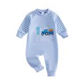 thumbnail image 1 of Spewahor Infant Baby Boy Easter Spring Romper 0 3 6 12 18 Months Letter Truck Embroidery Plaid Long Sleeve Round Neck Full Length Jumpsuit, 1 of 9