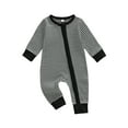 thumbnail image 1 of Spewahor Infant Baby Boy Zip Up Fall Romper 0 3 6 9 12 Months Stripe Pattern Long Sleeve Round Neck Full Length Jumpsuit, 1 of 9