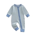 thumbnail image 1 of Spewahor Infant Baby Boy Zip Up Fall Romper 0 3 6 9 12 Months Stripe Pattern Long Sleeve Round Neck Full Length Jumpsuit, 1 of 9