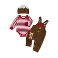 thumbnail image 1 of Spewahor Infant Baby Boys Girls Christmas Clothes Set 0 3 6 9 12 18 Months Stripe Print Long Sleeve Romper Gingerbread Man Embroidery Overall Pants and Hat 3Pcs Outfit, 1 of 9