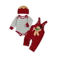 thumbnail image 1 of Spewahor Infant Baby Boys Girls Christmas Clothes Set 0 3 6 9 12 18 Months Stripe Print Long Sleeve Romper Gingerbread Man Embroidery Overall Pants and Hat 3Pcs Outfit, 1 of 9