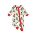 thumbnail image 1 of Spewahor Infant Baby Boys Girls Christmas Romper 0 3 6 12 18 Months Wreath Bow Print Long Sleeve Zip Up Round Neck Footed Jumpsuit, 1 of 9