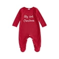 thumbnail image 1 of Spewahor Infant Baby Boys Girls Christmas Romper 0 3 6 12 Months Letter Print Long Sleeve Round Neck Footed Jumpsuit, 1 of 9