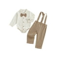 thumbnail image 1 of Spewahor Infant Baby Boys Spring Fall Outfit 0 3 6 12 18 Months Long Sleeve Lapel Button Up Romper Solid Color Suspender Pants Clothing Sets, 1 of 9