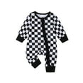 thumbnail image 1 of Spewahor Infant Baby Girl Boy Fall Checkerboard Romper 0 3 6 9 12 Months Round Neck Long Sleeve Full Length Zipper Jumpsuit, 1 of 9