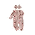thumbnail image 1 of Spewahor Infant Baby Girl Christmas Fall Romper 0 3 6 12 18 Months Long Sleeve O Neck Candy Cane/Gingerbread Print Jumpsuit with Headband, 1 of 9