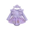 thumbnail image 1 of Spewahor Infant Baby Girl Fall Romper Dress 0 3 6 9 12 18 Months Crew Neck Long Sleeve Floral Print Lace Tutu Dresses Bodysuit with Headband, 1 of 9