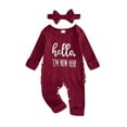 thumbnail image 1 of Spewahor Infant Baby Girl Fall Romper Letter Print Ribbed Long Sleeves Round Neck Full Length Jumpsuit with Headband, 1 of 9