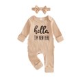 thumbnail image 1 of Spewahor Infant Baby Girl Fall Romper Letter Print Ribbed Long Sleeves Round Neck Full Length Jumpsuit with Headband, 1 of 9