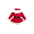 thumbnail image 1 of Spewahor Infant Baby Girls Christmas Rompers Dress 0 3 6 12 18 Months Velvet Patchwork Skirt Hem Long Sleeve Fall Bodysuits with Headband, 1 of 9