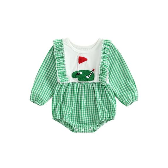 Spewahor Infant Baby Girls Fall Romper 0 3 6 12 18 Months Golf Embroidery Ruffled Bubble Jumpsuit for Boys and Girls