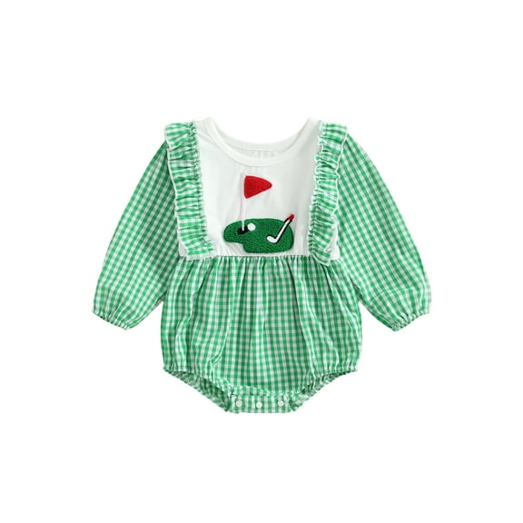 Spewahor Infant Baby Girls Fall Romper 0 3 6 12 18 Months Golf Embroidery Ruffled Bubble Jumpsuit for Boys and Girls