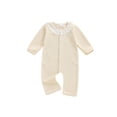 thumbnail image 1 of Spewahor Infant Baby Girls Fall Romper 0 3 6 9 12 18 Months Lace Ruffled Round Neck Long Sleeve Button Down Full Length Waffled Jumpsuit, 1 of 9