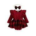 thumbnail image 1 of Spewahor Infant Baby Girls Fall Romper Dress 0 6 12 18 24 Months Plaid Round Neck Ruffles Long Sleeve Bowknot Skirt Hem Jumpsuits with Headband, 1 of 9