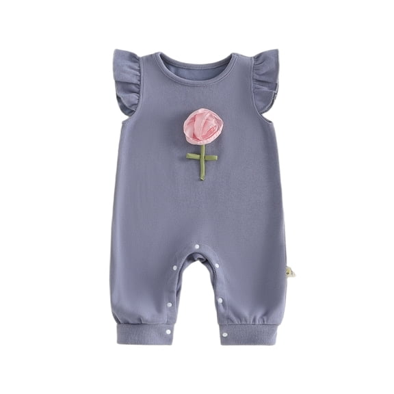Spewahor Infant Baby Girls Summer Rompers 3 6 9 12 18 24 Months Flower Decor Round Neck Fly Sleeve Fashion Casual Bodysuits Jumpsuits
