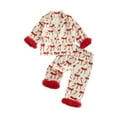 thumbnail image 1 of Spewahor Kids Baby Girls Christmas Pajamas Sets 1T 2T 3T 4T 5T 6T 7T Candy Cane and Bow Pattern Feather Edge Lapel Long Sleeve Tops Elastic Waist Pants, 1 of 7