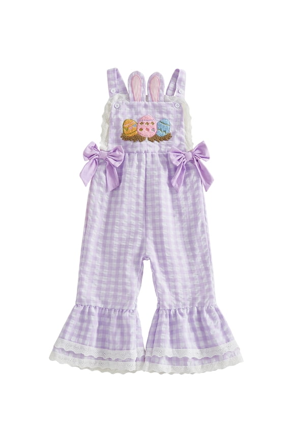 Kids Baby Girls Easter Summer Jumpsuits 12 18 24 Months 2T 3T 4T 5T Fashionable Easter Egg Embroidery Sleeveless Bell-Bottom Overalls
