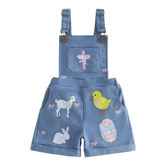 Spewahor Little Baby Girl Easter Overalls with Pockets 6 12 18 24 Months 2T 3T 4T 5T 6T Casual Cute Print Sleeveless Jumpsuit