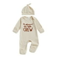 thumbnail image 1 of Spewahor Newborn Baby Boy Fall Romper Fashionable Letters Embroidery Round Neck Long Sleeve Jumpsuits with Hat, 1 of 9